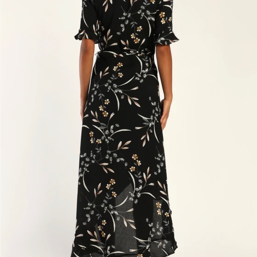 Wild Winds Black Floral Print High-Low Wrap Dress - Picture 8 of 9